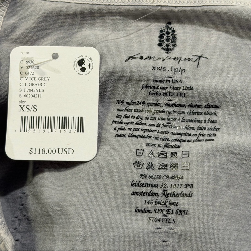 Free People Movement NWT XS/S Ice Grey Good Karma Long Sleeve Onesie Yoga Gym - Picture 4 of 7